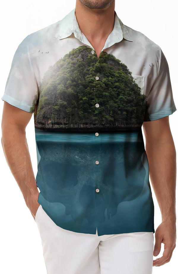 Fashion Hawaiian Shirt Men's Casual Summer Loose Short Sleeve Trendy Lapel Button Beach Shirt