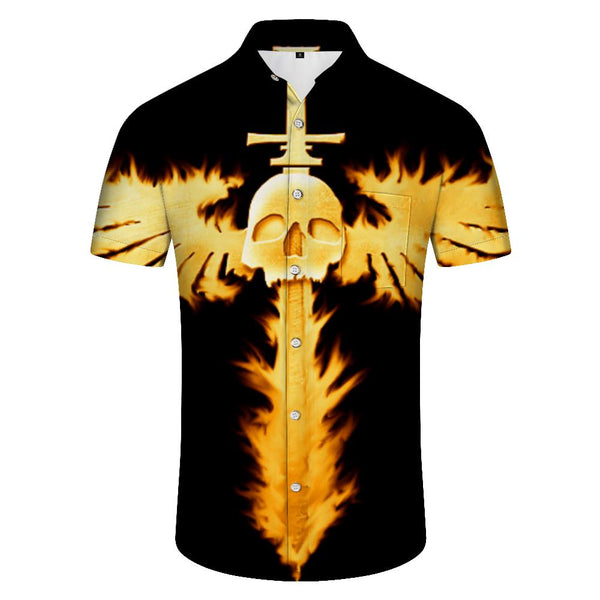 
Gold Skull Hell Sword Fashion Cool Men's Hawaiian Casual Short Sleeve Shirt Pattern Button Top
                