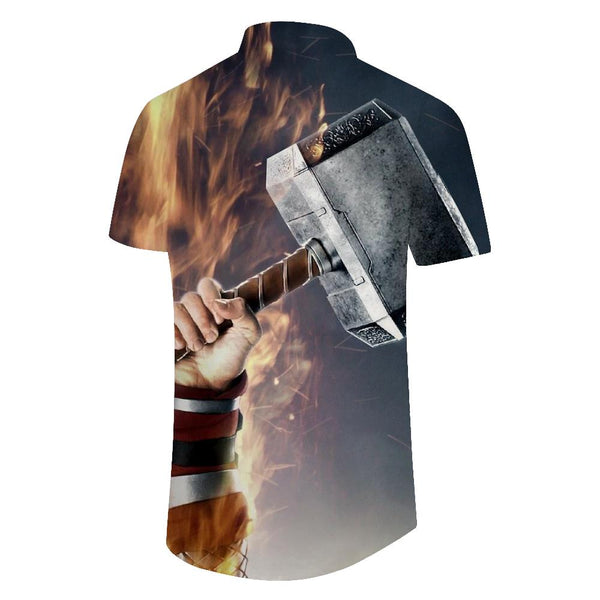 
Tough Captain America Hammer Tropical Hawaiian Lapel Pocket Men's Street Fashion Short Sleeve Shirt Cool
                