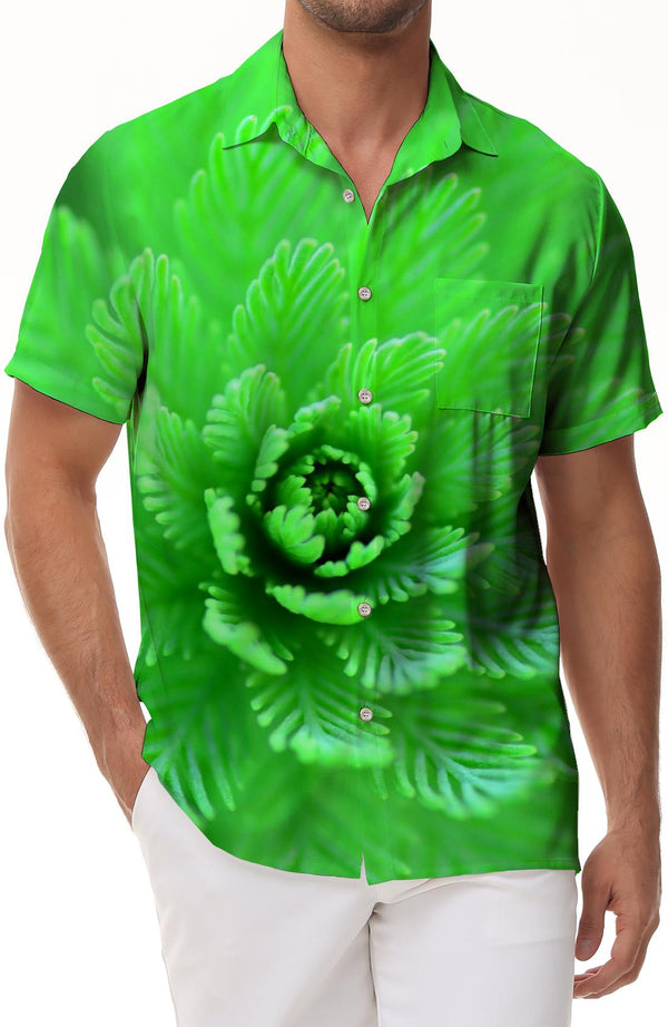 Green personalized men's casual shirt for daily street travel print tropical fun Hawaiian button lapel short sleeve shirt pocket