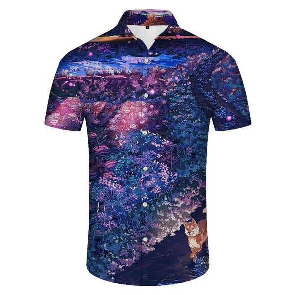 
Colorful Field and Flower Print Men's Hawaiian Shirt Casual Lapel Pocket Button Shirt
                