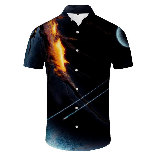 
Black flame comfortable suitable for summer loose street outdoor fishing casual short sleeve shirt men's casual trendy hip hop clothing
                