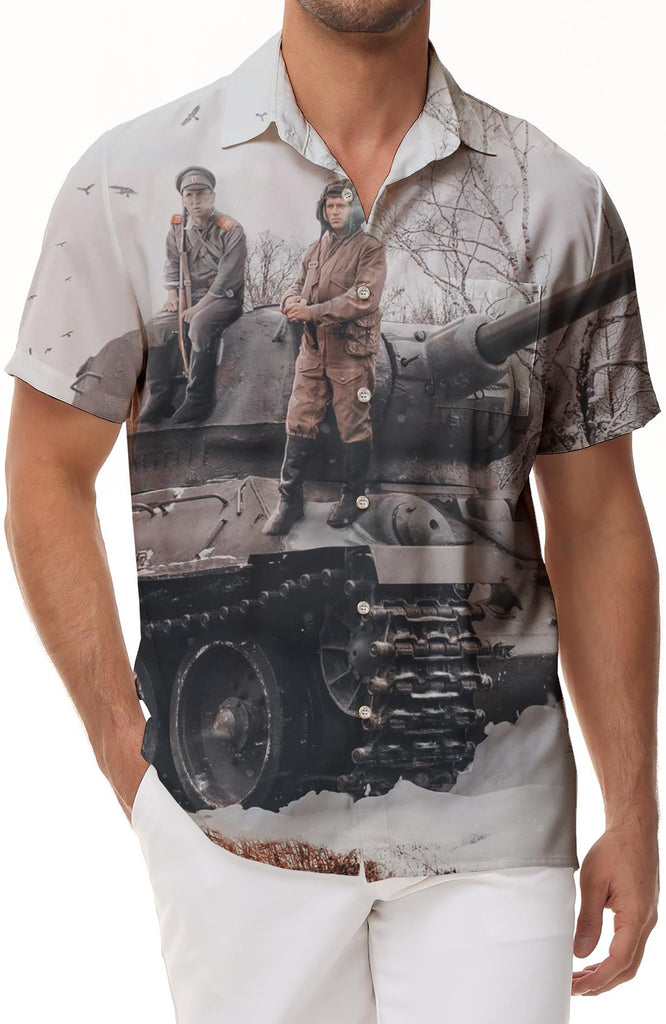 Men's Cartoon War Tank Funny Warlord Shirt 3D Printed War Short Sleeve Summer Fashion Casual Regular Style