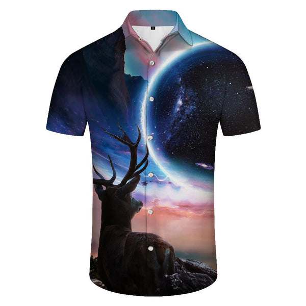 
Night Sky Elk Tropical Passion Short Sleeve Button Beach Shirt Men's Hawaiian Shirt
                