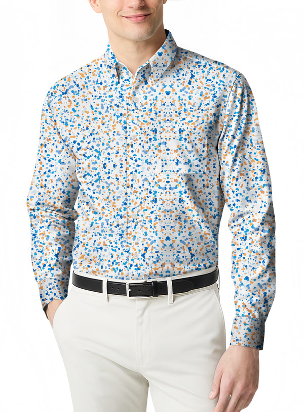 Men's Summer Casual Long Sleeve Polo in a Micro Print