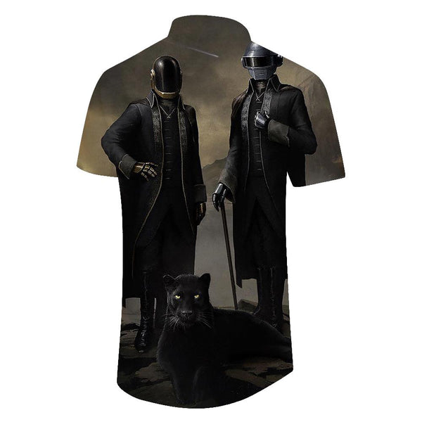 
Punk trendy men's pattern short sleeve fashion shirt full print summer casual tops black
                