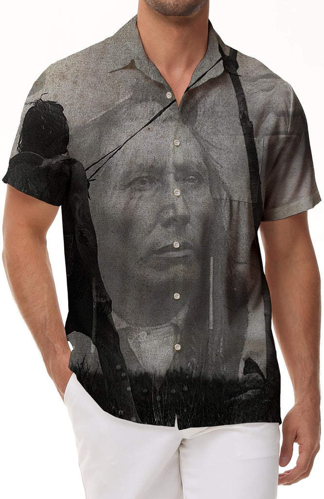 Short Sleeve Men's Printed Pattern Shirt Hawaiian Button Black and White Art Sketch Lapel Shirt Fashion Casual Tops