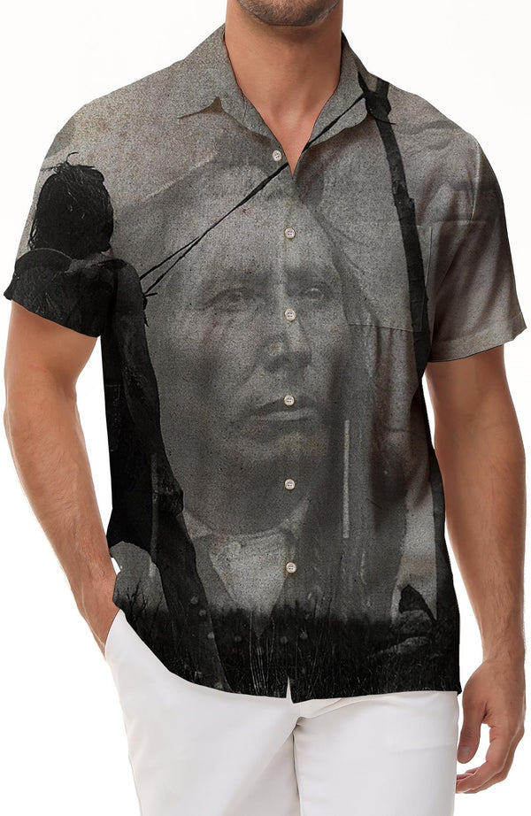 Short Sleeve Men's Printed Pattern Shirt Hawaiian Button Black and White Art Sketch Lapel Shirt Fashion Casual Tops