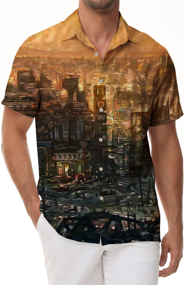 Collapse House Casual Loose Tropical Summer Men's Short Sleeve Shirt Button Hawaiian Shirt Short Sleeve