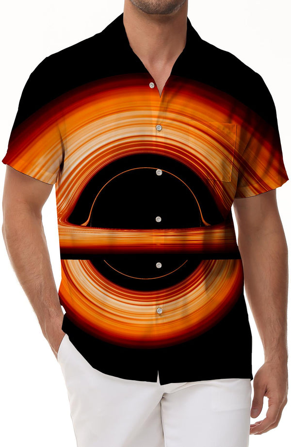 Singularity Collapse Star Orange Black Hole Hawaiian Button Lapel Pocket Men's Casual Daily Cool Street Loose Tops