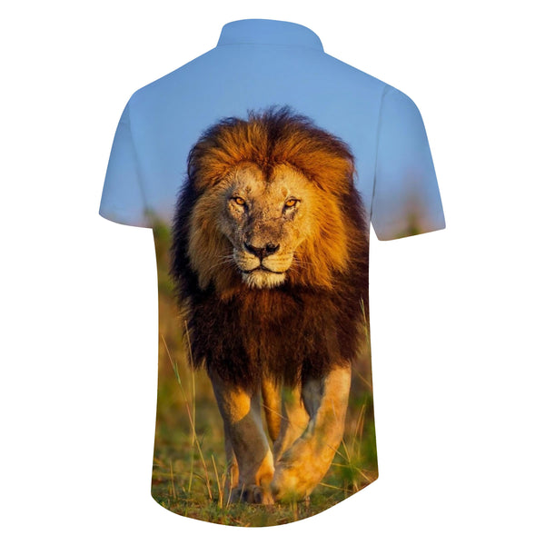 
3D Lion Print Men's Short Sleeve Hawaiian Beach Shirt African Lion Men's Lapel Shirt Casual Button-down Short Sleeve Shirt Tops
                
