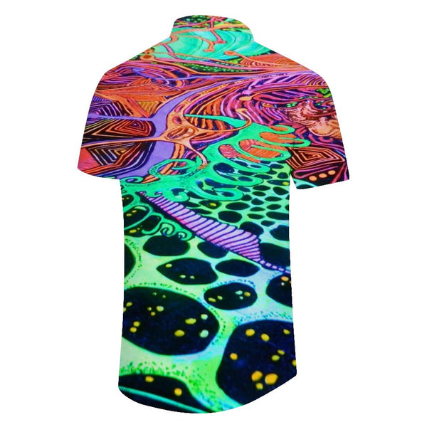 
Colorful pattern fashion short sleeve Hawaiian button lapel pocket casual regular style men's leisure loose seaside vacation play
                