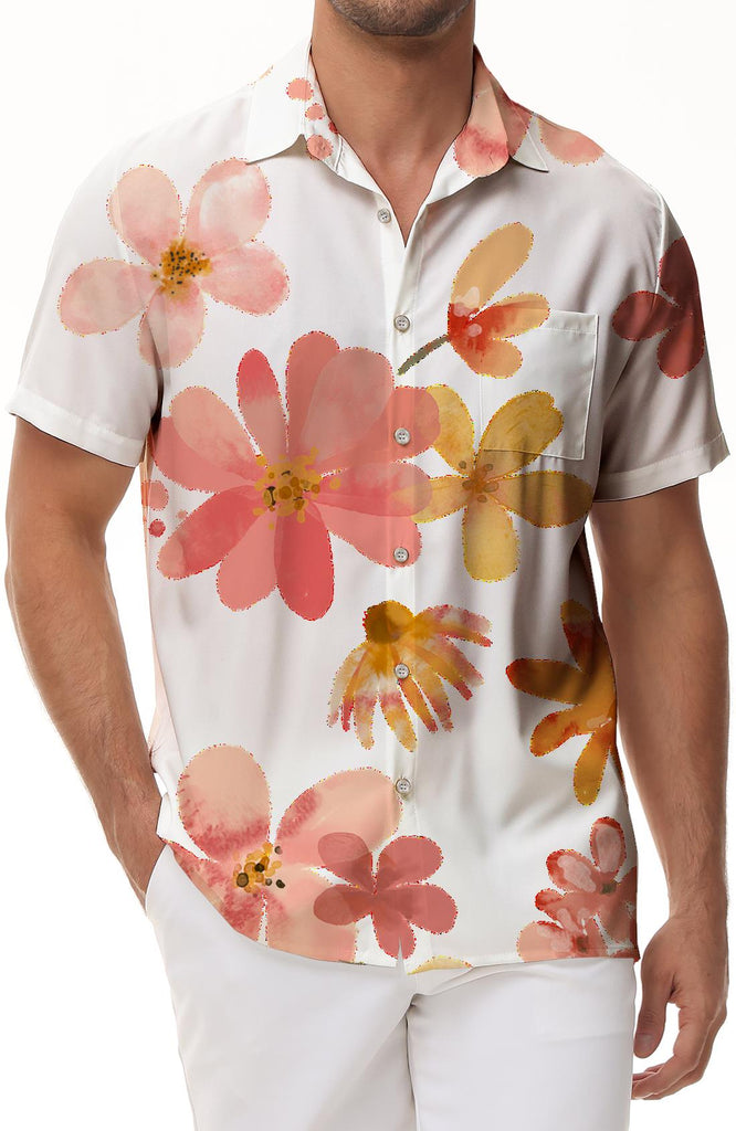 Vintage Floral Print Tropical Hawaiian Style Men's Casual Lapel Button-Down Shirt 3D Printed Polyester Short Sleeve Shirt