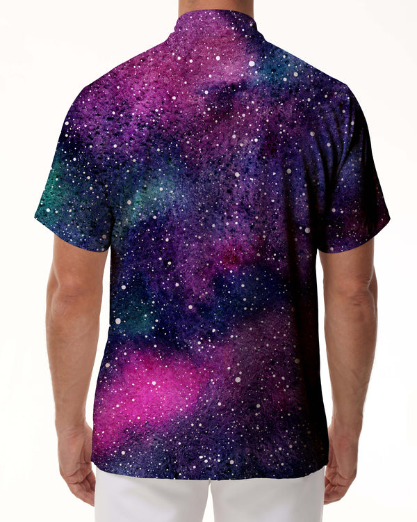 
Purple Galaxy Fashion Casual Men's Short Sleeve Tropical Hawaiian Button Lapel Loose Lapel Shirt Regular Style
                