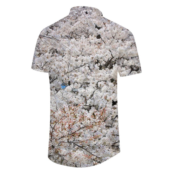 
White cherry blossom 3d digital printing travel street fishing men's casual loose Hawaiian tropical four seasons button short sleeve shirt lapel
                