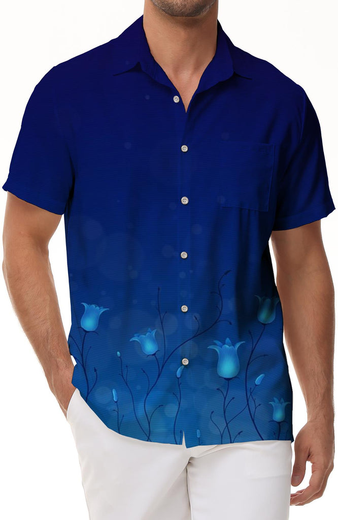 Mens Vintage 70s Soft Shirt Ombre Beach Short Sleeve Button Casual Hawaiian Shirt