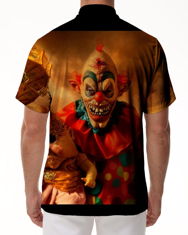 
Men's Horror Evil Clown Horror Movie Hawaii Fashion Casual Travel Short Sleeve Button Pocket Lapel Top
                