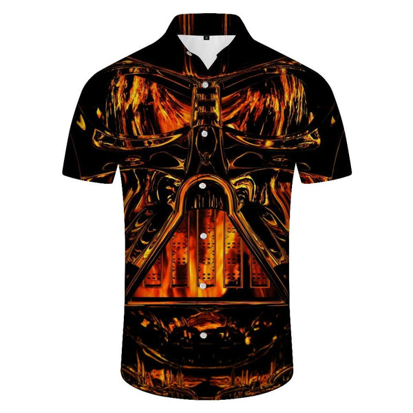 
Hell Devil Mask Digital Print Short Sleeve Shirt Men's Hawaiian Shirt Tropical Short Sleeve Button Beach Shirt
                