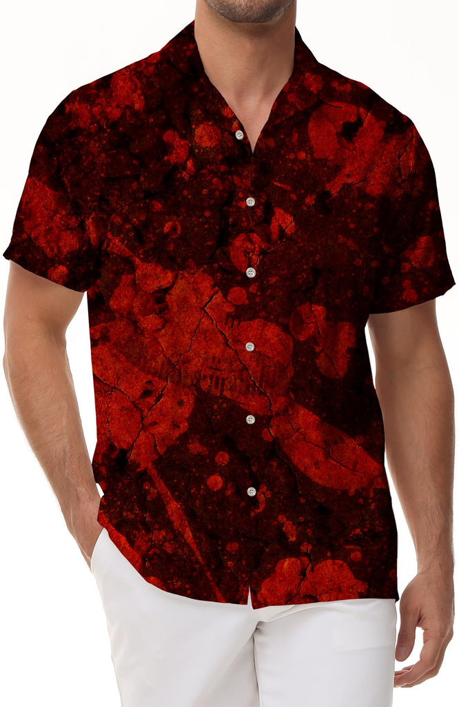 Men's short sleeve shirt abstract blood splash design casual button down shirt with pockets suitable for summer beach vacation wedding