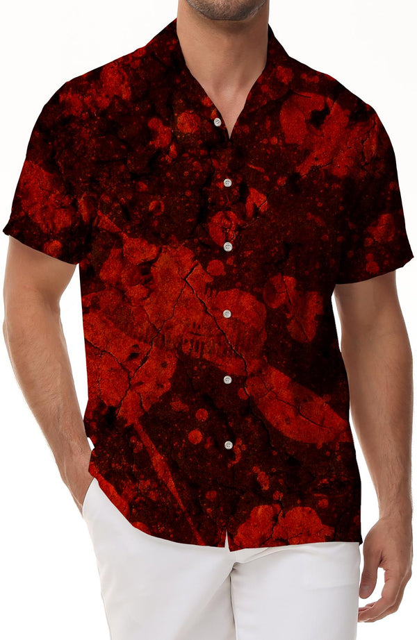 Men's short sleeve shirt abstract blood splash design casual button down shirt with pockets suitable for summer beach vacation wedding
