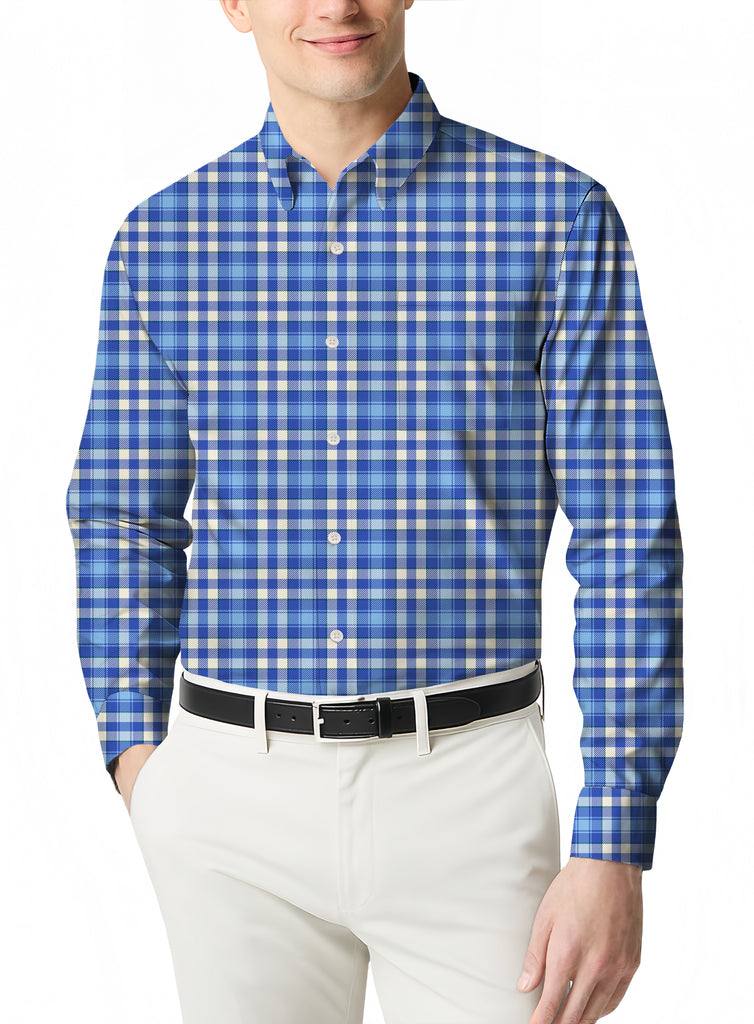 A Fashionable Long Sleeve Polo for Men with a Subtle Micro Print