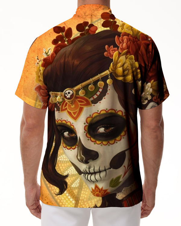 
Day of the Dead Wood Retro Skull Pattern Print Men's Casual Loose Hawaiian Button Lapel Fashion Short Sleeve Shirt Men
                