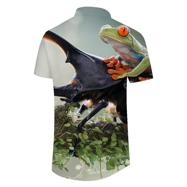 
Lapel Men's Short Sleeve Shirt Animal Bug and Frog Pattern Casual Shirt Fashion Street Men's Shirt Short Sleeve
                