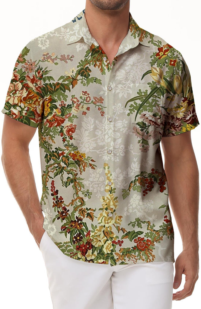 Vintage Fashion Men's Daily Street Floral Print Hawaiian Casual Button-Up Beach Party Floral Shirt