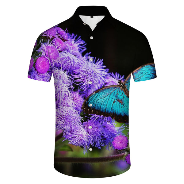 
Cute Purple Flowers and Colorful Butterflies Casual Men's Shirt Breathable Short Sleeve Fashion Design
                