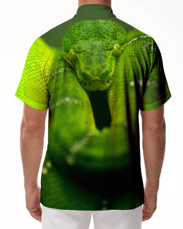 
Green snake fashion animal 3D digital printing men's casual loose creative personality leisure Hawaiian button loose short sleeve lining trendy street style short sleeve
                