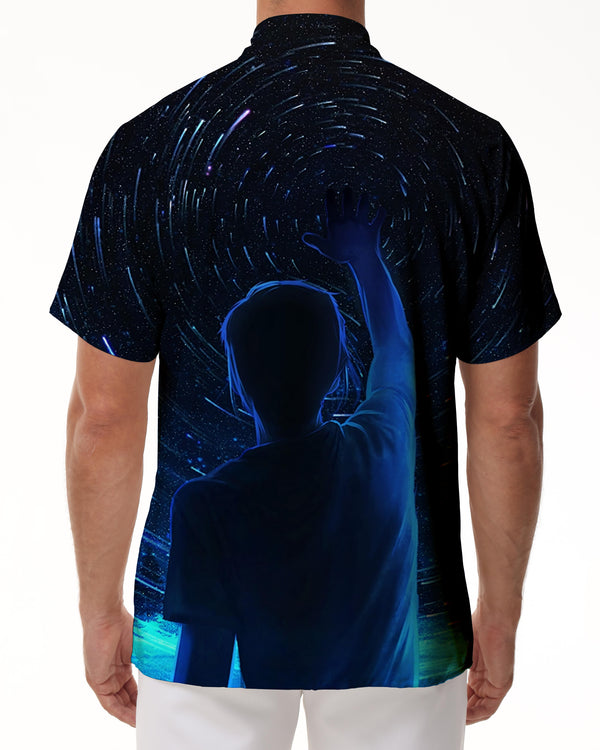 
Blue Cartoon Galaxy Back Men's Hawaiian Shirt Character Back Lapel Shirt Summer 3D Printed Short Sleeve Top Casual Beach Shirt Blue
                