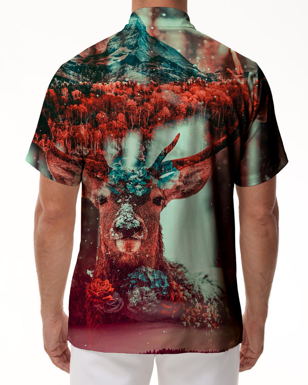 
Deer in the forest at night Hawaiian shirt Men's short sleeve casual button down shirt suitable for outdoor fishing daily travel walking
                