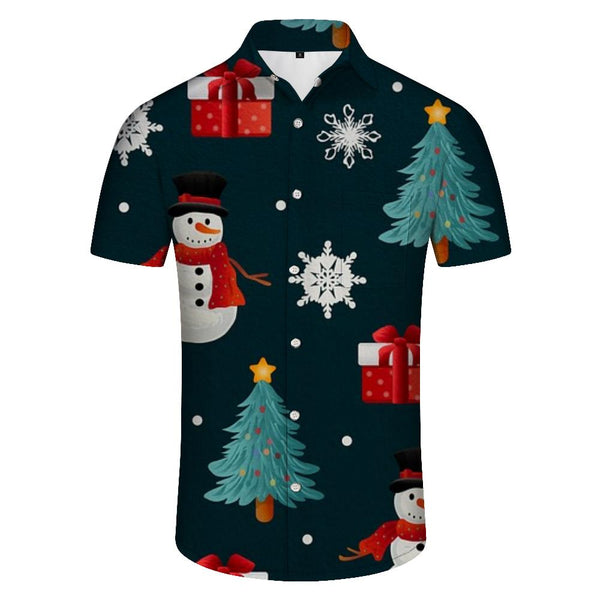 
Black Christmas Snowman Men's Shirt Men's Short Sleeve Shirt Button Casual Shirt Holiday Beach Shirt
                