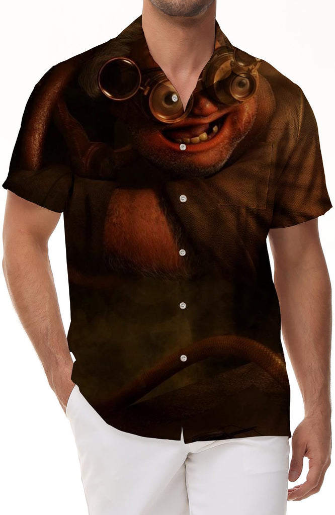 Funny Cartoon Pig Hawaiian Tropical Four Seasons Button-Down Lapel Pocket Men's Short Sleeve Button Shirt Beach Top