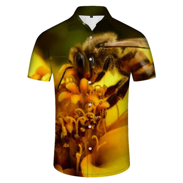 
Summer yellow bee collecting honey men's vacation travel short-sleeved shirt casual loose lapel short-sleeved shirt top polyester
                