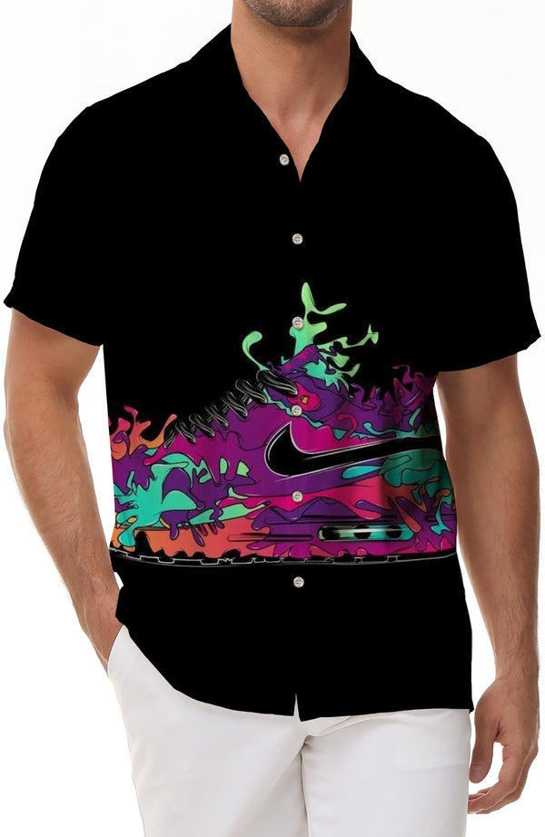Colorful trendy shoes print pattern men's shirt casual button short sleeve shirt fun party fashion men's clothing