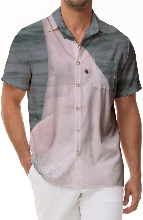 Pink Whale Casual Men's Short Sleeve Shirt Lapel Button Top Short Sleeve Hawaiian Loose Top