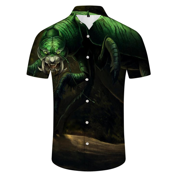 
Men's Casual Button Short Sleeve Hawaiian Shirt Beach Top - Tiger Corpse Green Eyes
                
