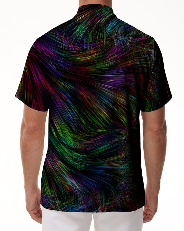 
Colored line art men's polyester shirt men's short sleeve shirt button down casual shirt loose top vacation
                