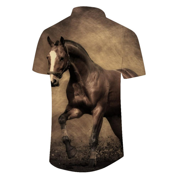 
Tall and galloping brown Mustang daily street casual short-sleeved seaside play top tropical button-down lapel pocket men's casual loose
                