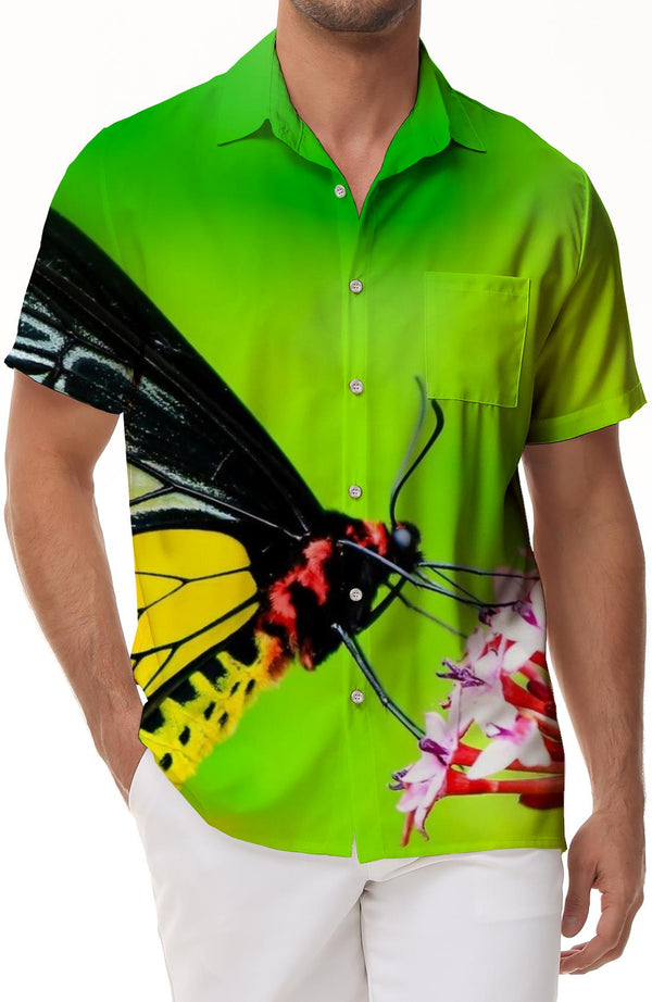 Fashion Summer Hawaiian Beach Tops Men's Casual Short Sleeve Shirt Breathable and Comfortable Spring Floral Butterfly