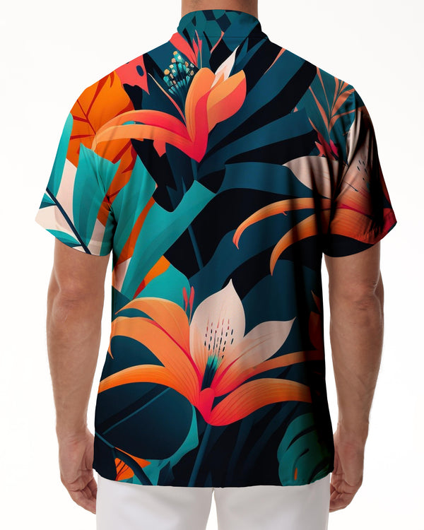 
Tropical seaside Hawaiian casual button-down lapel digital print pattern men's daily travel loose short sleeve
                