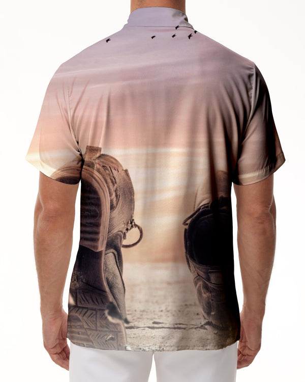 
Shoes pattern retro style men's shirt button-down summer casual short sleeve tops suitable for beach sand everyday street
                