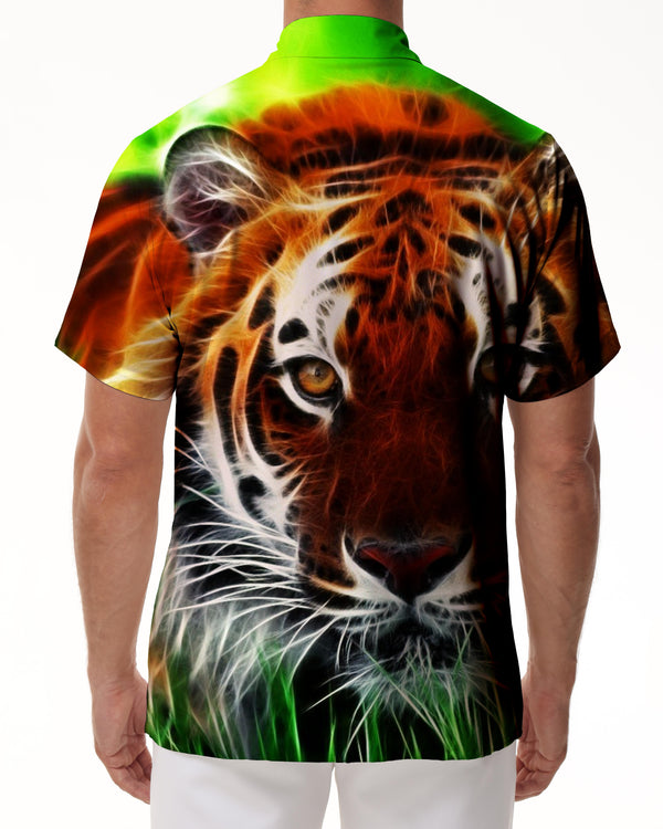 
Camisa de playa de manga corta para hombre a la moda, camisa hawaiana con estampado 3D de tigre, camisa informal con botones para hombre
                