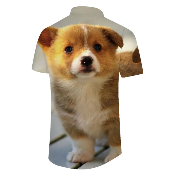 
Fashionable cute corgi print men's casual loose Hawaiian summer beach short sleeve casual short sleeve
                