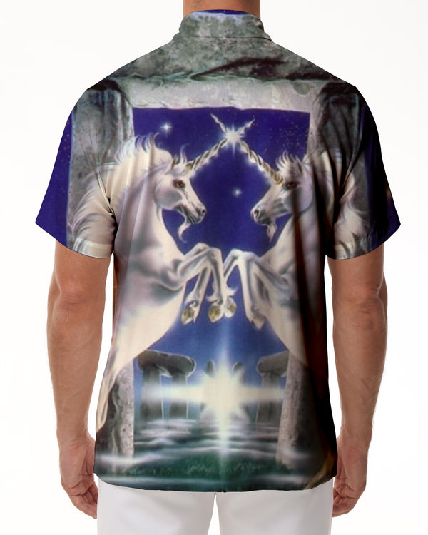 
White Hawaiian shirt men's short sleeve beach shirt cool Pegasus animal suitable for summer beach casual loose
                