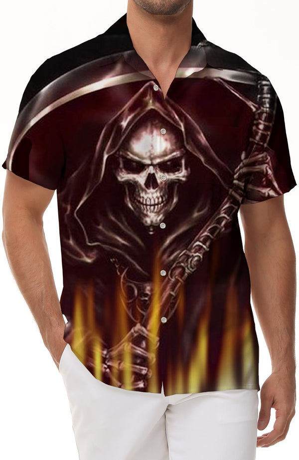 Halloween Casual Holiday Party Horror Pattern Men's Hawaiian Shirt Loose Button-Up Beach Shirt