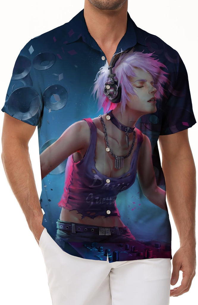 DJ disco music clothing printing men's short-sleeved holiday beach Hawaiian shirt shirt regular version casual shirt comfortable