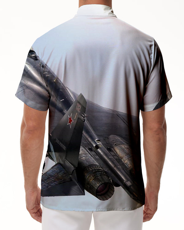 
Soviet fighter jet print jet regular fit men's casual fashion short sleeve suitable for beach summer shirt button down four seasons short sleeve shirt stylish tropical
                
