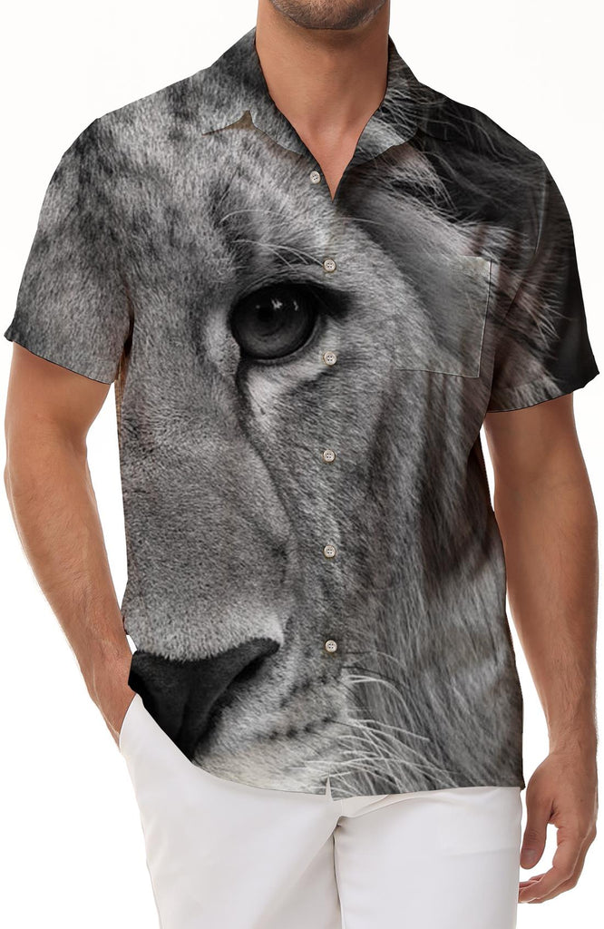 Little gray lion design men's shirt short sleeve seaside holiday travel casual clothing